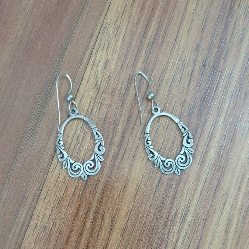 Sterling-Style Silver Openwork Hoop Drop Earrings - Elegant Floral Motif